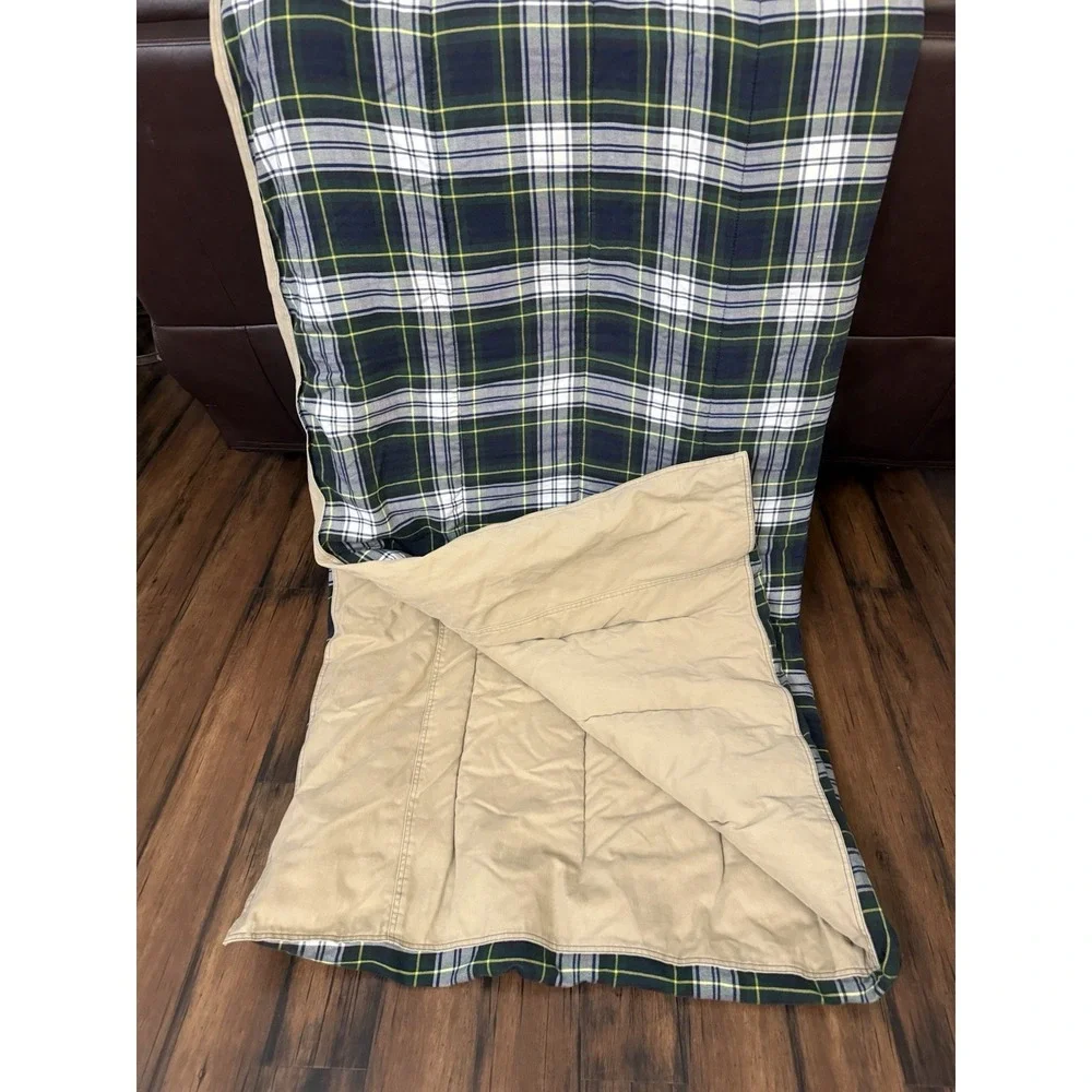 VTG Ralph Lauren TWIN Comforter Blanket Tartan Plaid Blue Green Tan Reversible
